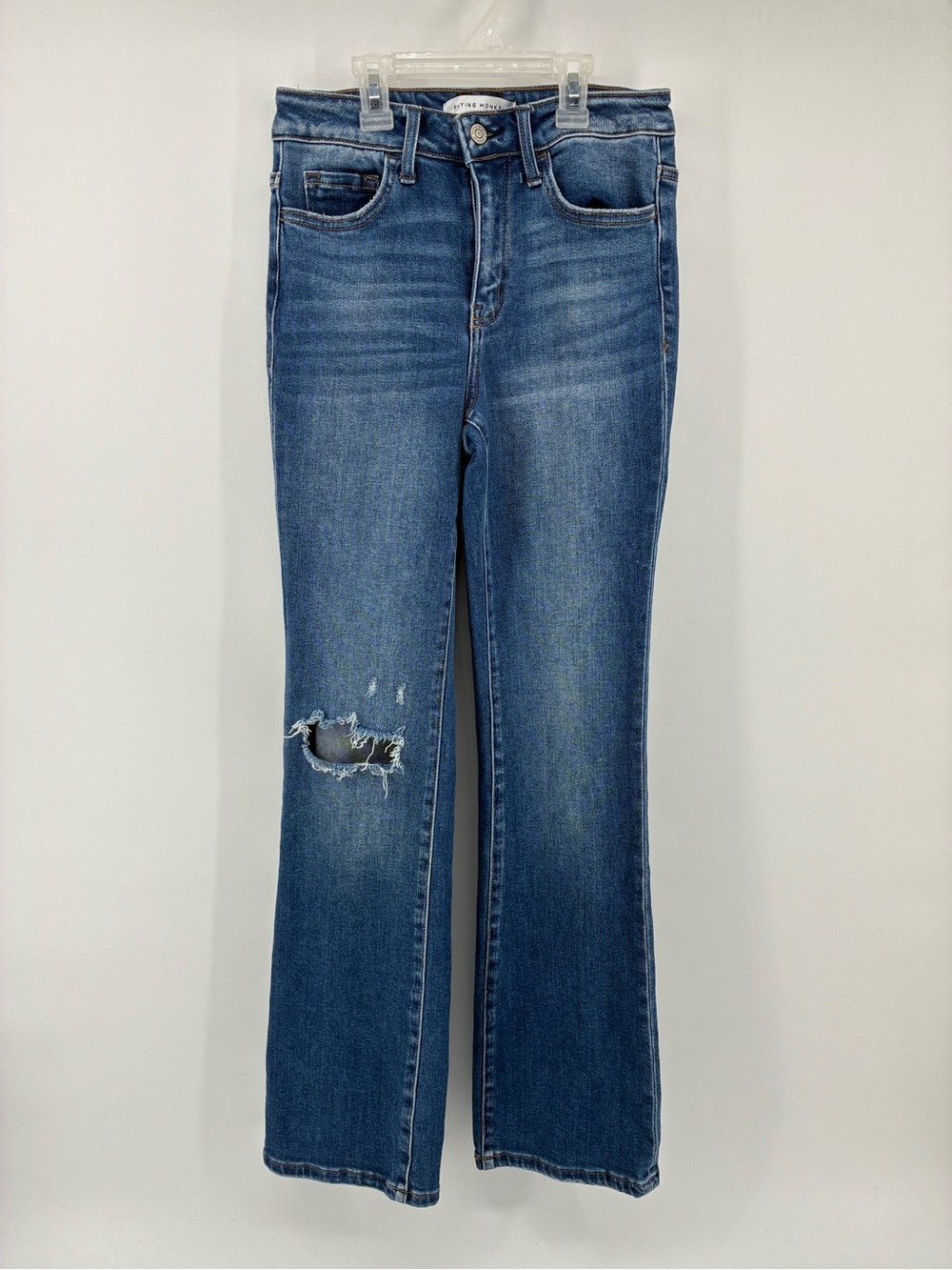 Women’s Blue Distressed Straight-Leg Jeans